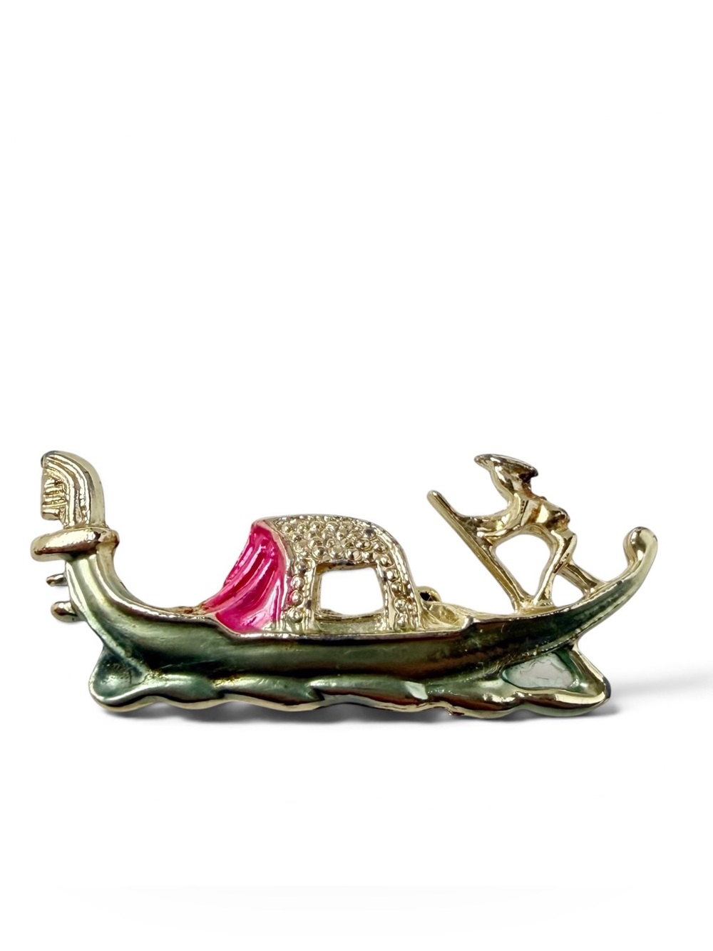 Vintage Venetian Gondola Boat Ride Small Pin Brooch Goldtone